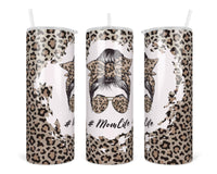 Leopard Mom 20 oz insulated tumbler with lid and straw - Sew Lucky Embroidery