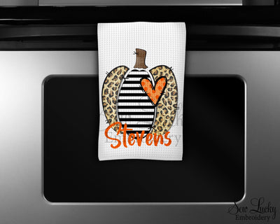 Leopard Pumpkin Fall Personalized Waffle Weave Microfiber Kitchen Towel