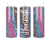 Leopard and Colorful Glitter Personalized 20 oz insulated tumbler - Sew Lucky Embroidery