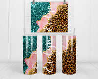 Leopard and Glitter Personalized 20 oz insulated tumbler - Sew Lucky Embroidery