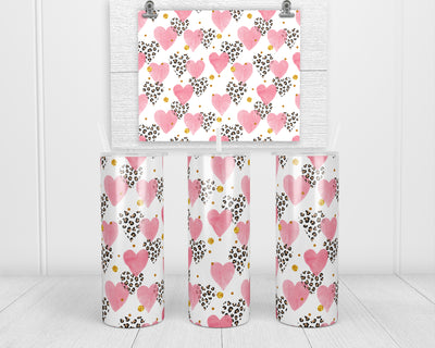 Leopard and Pink Hearts 20 oz insulated tumbler with lid and straw