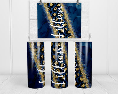 Blue with Leopard Glitter Personalized 20 oz insulated tumbler