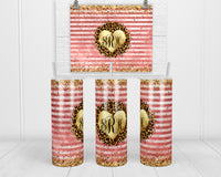 Leopard and Gold Heart Monogram 20 oz insulated tumbler with lid and straw - Sew Lucky Embroidery