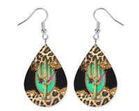 Leopard and Cactus Teardrop Earrings