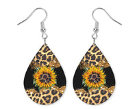 Leopard Sunflower and Glitter Teardrop Earrings