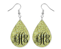 Lime Green Glitter Monogrammed Teardrop Earrings