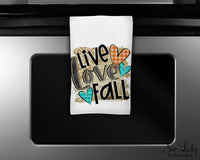 Live Love Fall Kitchen Towel - Waffle Weave Towel - Microfiber Towel - Kitchen Decor - House Warming Gift - Sew Lucky Embroidery