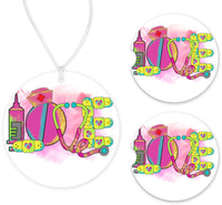 Love Nurse Car Charm and set of 2 Sandstone Car Coasters - Sew Lucky Embroidery