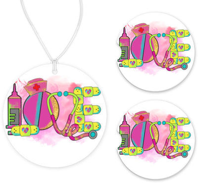 Love Nurse Car Charm and set of 2 Sandstone Car Coasters