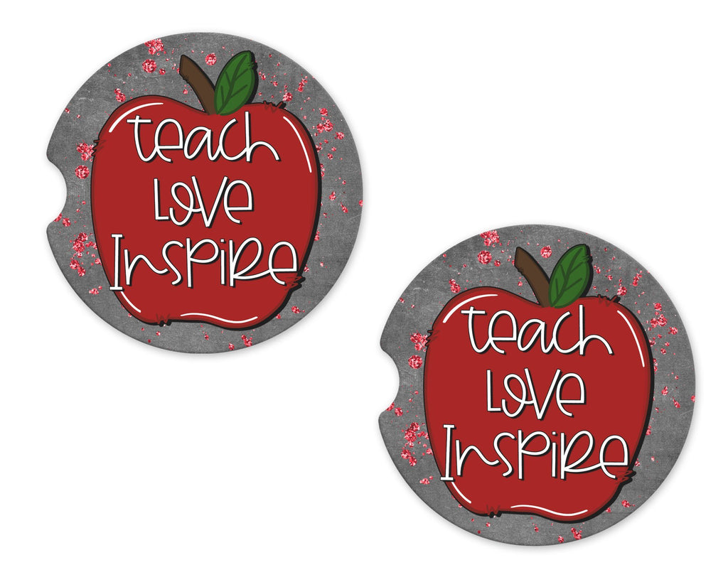 Teach Love Inspire Sandstone Car Coasters - Sew Lucky Embroidery