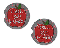 Teach Love Inspire Sandstone Car Coasters - Sew Lucky Embroidery