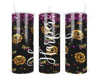 Love and Glitter Personalized 20 oz insulated tumbler with lid and straw - Sew Lucky Embroidery