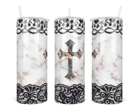Marble Cross 20 oz insulated tumbler with lid and straw - Sew Lucky Embroidery
