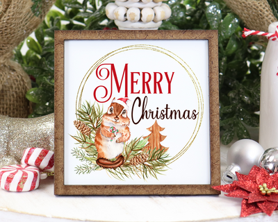 Merry Christmas Chipmunk Tier Tray Sign