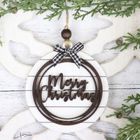 Merry Christmas Rustic Wood Christmas Tree Ornament - Sew Lucky Embroidery