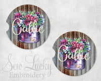 Metal Floral Planter Sandstone Car Coasters - Sew Lucky Embroidery