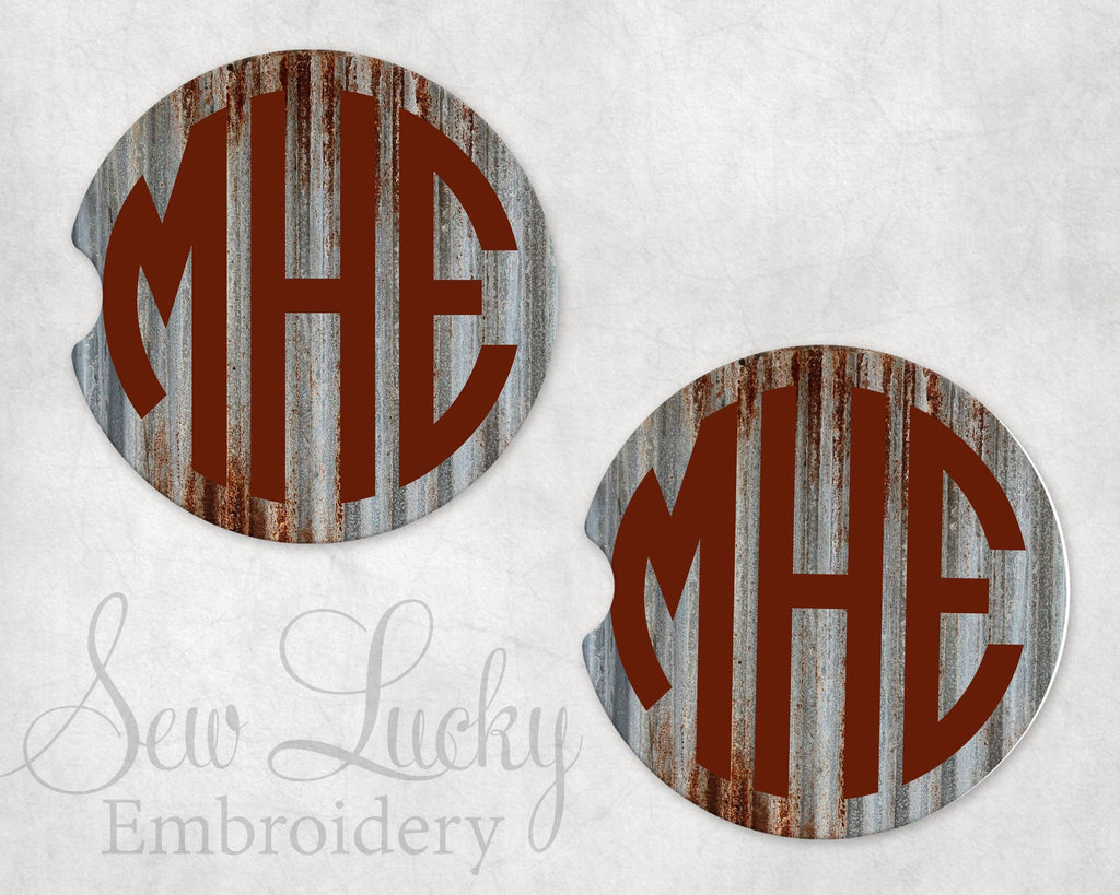 Metal Rust Sand Stone Car Coasters - Sew Lucky Embroidery