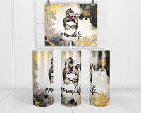 Mom Life Gold Glitter 20 oz insulated tumbler with lid and straw - Sew Lucky Embroidery