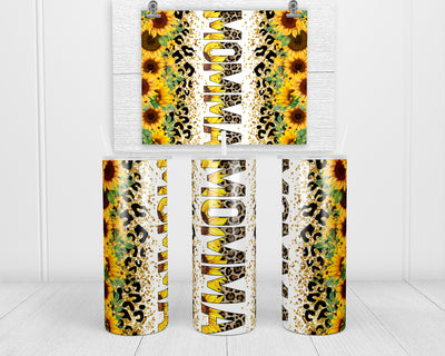 Momma Leopard Sunflowers 20 oz insulated tumbler with lid and straw