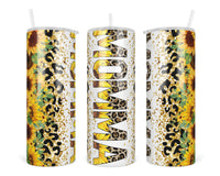 Momma Leopard Sunflowers 20 oz insulated tumbler with lid and straw - Sew Lucky Embroidery
