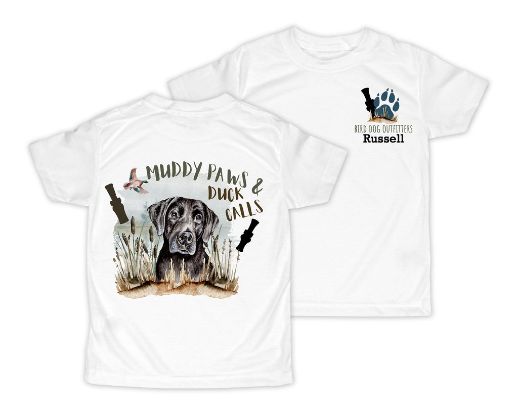 Muddy Paws and Duck Calls Lab Personalized Short or Long Sleeves Shirt - Sew Lucky Embroidery