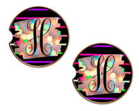 Neon Stripes Personalized Sandstone Car Coasters - Sew Lucky Embroidery