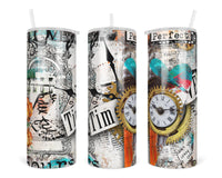 Newspaper Clock 20 oz insulated tumbler with lid and straw - Sew Lucky Embroidery