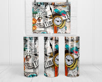 Newspaper Clock 20 oz insulated tumbler with lid and straw - Sew Lucky Embroidery