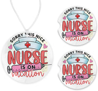 Nice Nurse on Vacation Car Charm and set of 2 Sandstone Car Coasters - Sew Lucky Embroidery