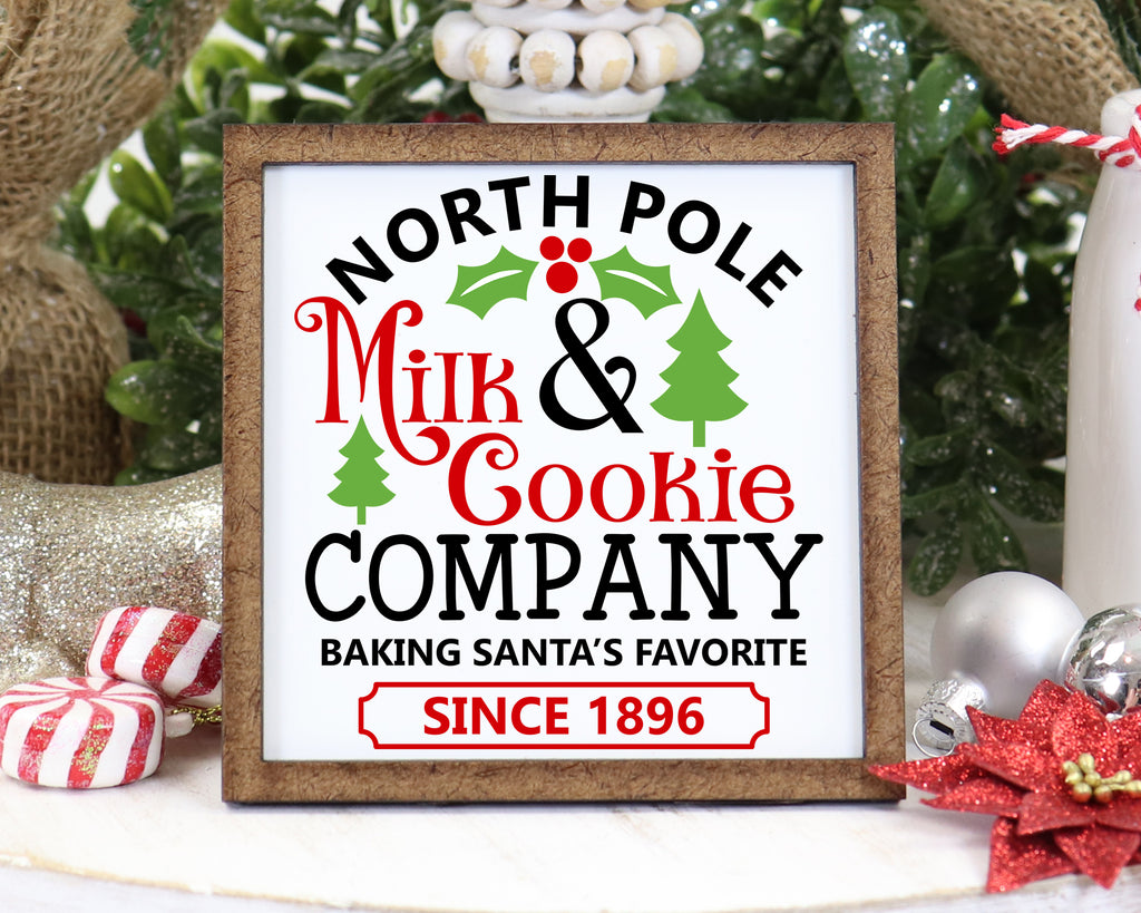 North Pole Milk & Cookie Company Tier Tray Sign - Sew Lucky Embroidery