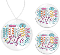 Nurse Life Needle Car Charm and set of 2 Sandstone Car Coasters - Sew Lucky Embroidery