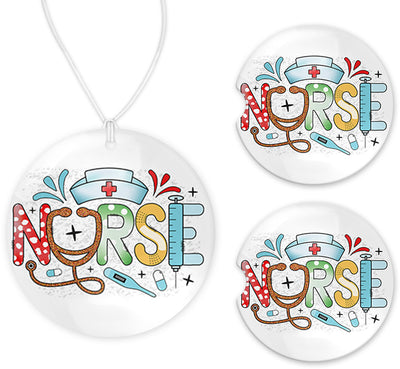 Nurse Car Charm and set of 2 Sandstone Car Coasters