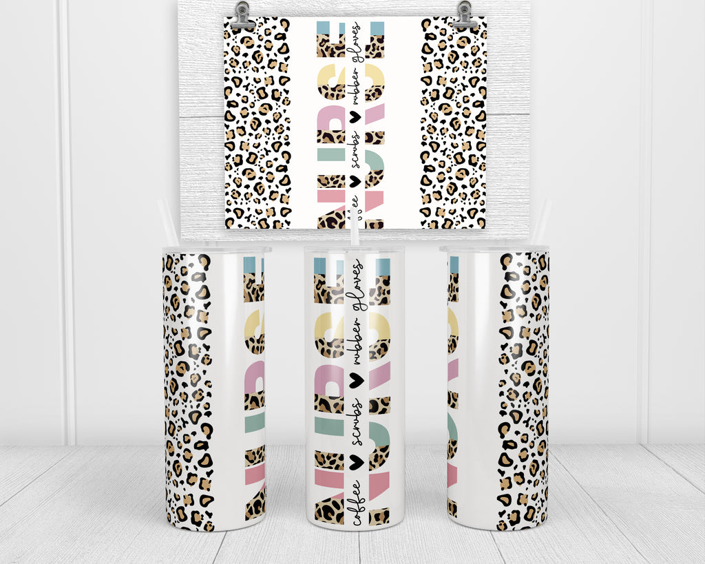 Nurse Leopard 20 oz insulated tumbler with lid and straw - Sew Lucky Embroidery