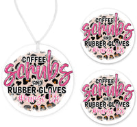 Nurse Life Leopard Print Car Charm and set of 2 Sandstone Car Coasters - Sew Lucky Embroidery