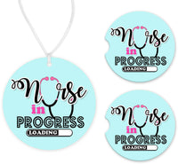 Nurse in Progress Car Charm and set of 2 Sandstone Car Coasters - Sew Lucky Embroidery