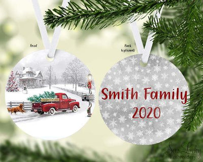 Old Truck with Dog Christmas Ornament Personalized