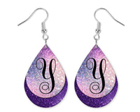 Ombre Blue and Purple Monogrammed Teardrop Earrings
