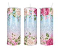 Opal Glitter Floral 20 oz insulated tumbler with lid and straw - Sew Lucky Embroidery