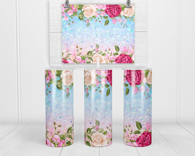 Opal Glitter Floral 20 oz insulated tumbler with lid and straw