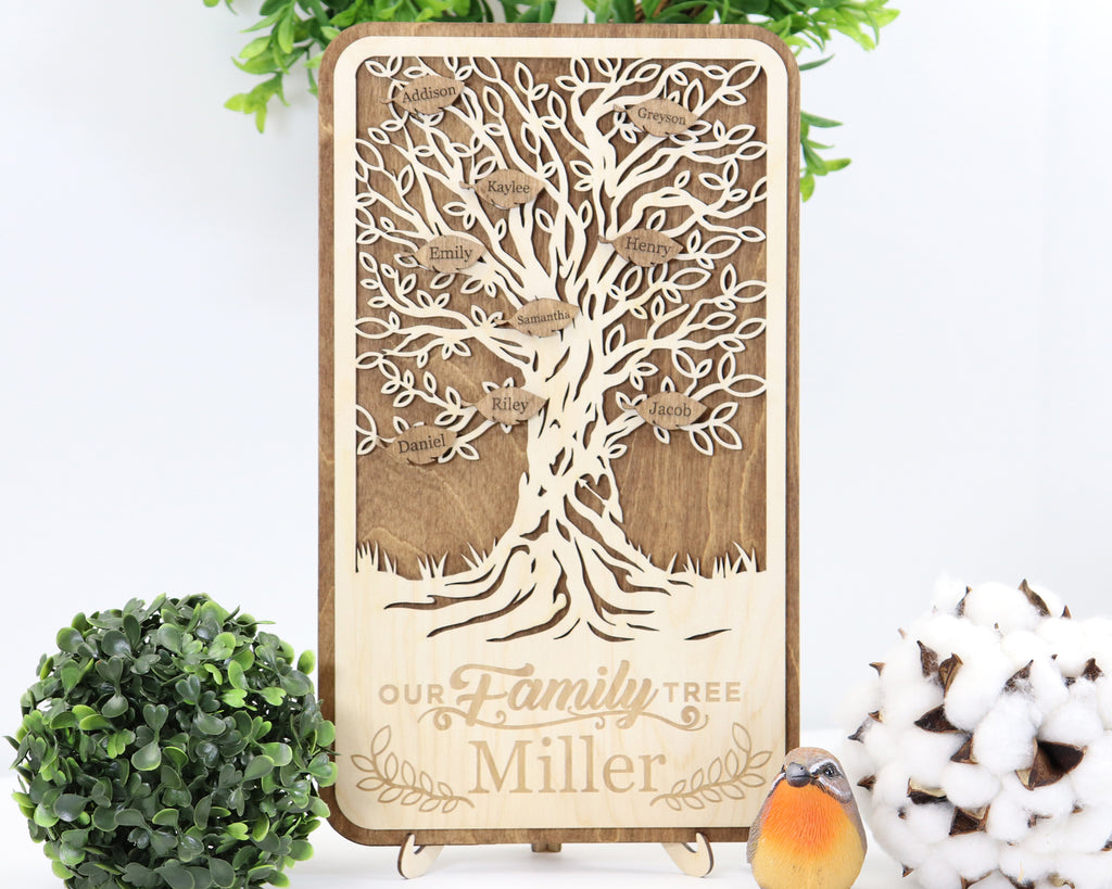 Family Tree Sign with Personalized Leaves - Sew Lucky Embroidery