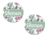 Pastel Cactus Sandstone Car Coasters - Sew Lucky Embroidery