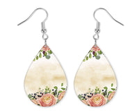 Peachy Floral Teardrop Earrings - Sew Lucky Embroidery