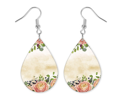 Peachy Floral Teardrop Earrings