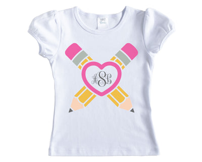 Pencils with Heart Frame Monogram Back to School Shirt