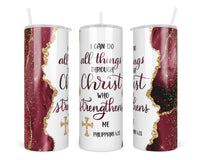 Philippians 4:13 20 oz insulated Tumbler with lid and Straw - Sew Lucky Embroidery