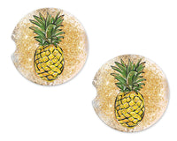 Pineapple Glitter Sandstone Car Coasters - Sew Lucky Embroidery
