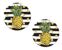 Pineapple Stripes Sandstone Car Coasters - Sew Lucky Embroidery