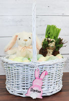Watercolor Bunny Easter Basket Tag in Boy or Girl - Sew Lucky Embroidery