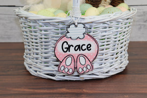 Cotton Tail Easter Basket Polka Dotted Name Tag - Sew Lucky Embroidery