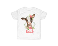 Pink Floral Calf Personalized Short or Long Sleeves Shirt - Sew Lucky Embroidery